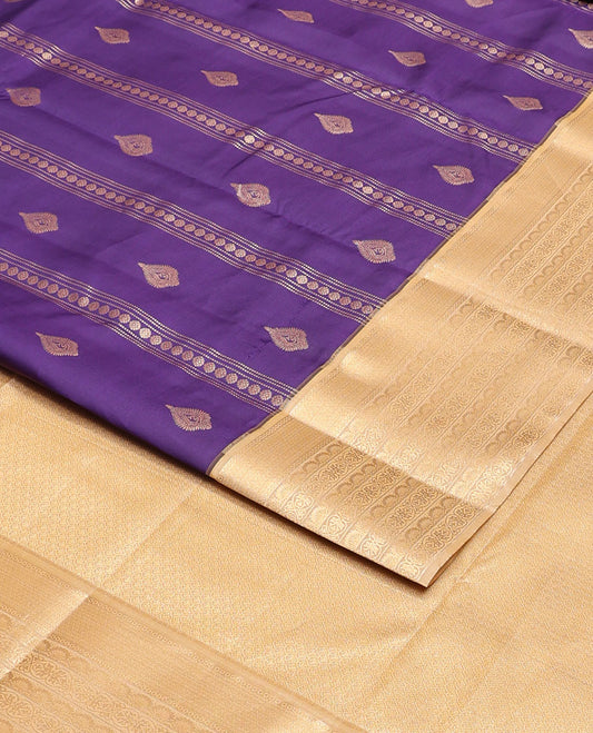 Violet zari buttas vasundhara silk mix saree, contrast traditional zari border & scallop design pallu