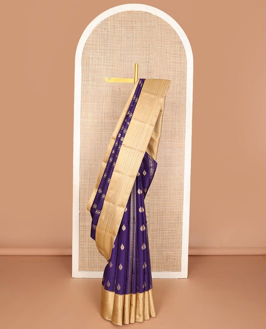Violet zari buttas vasundhara silk mix saree, contrast traditional zari border & scallop design pallu