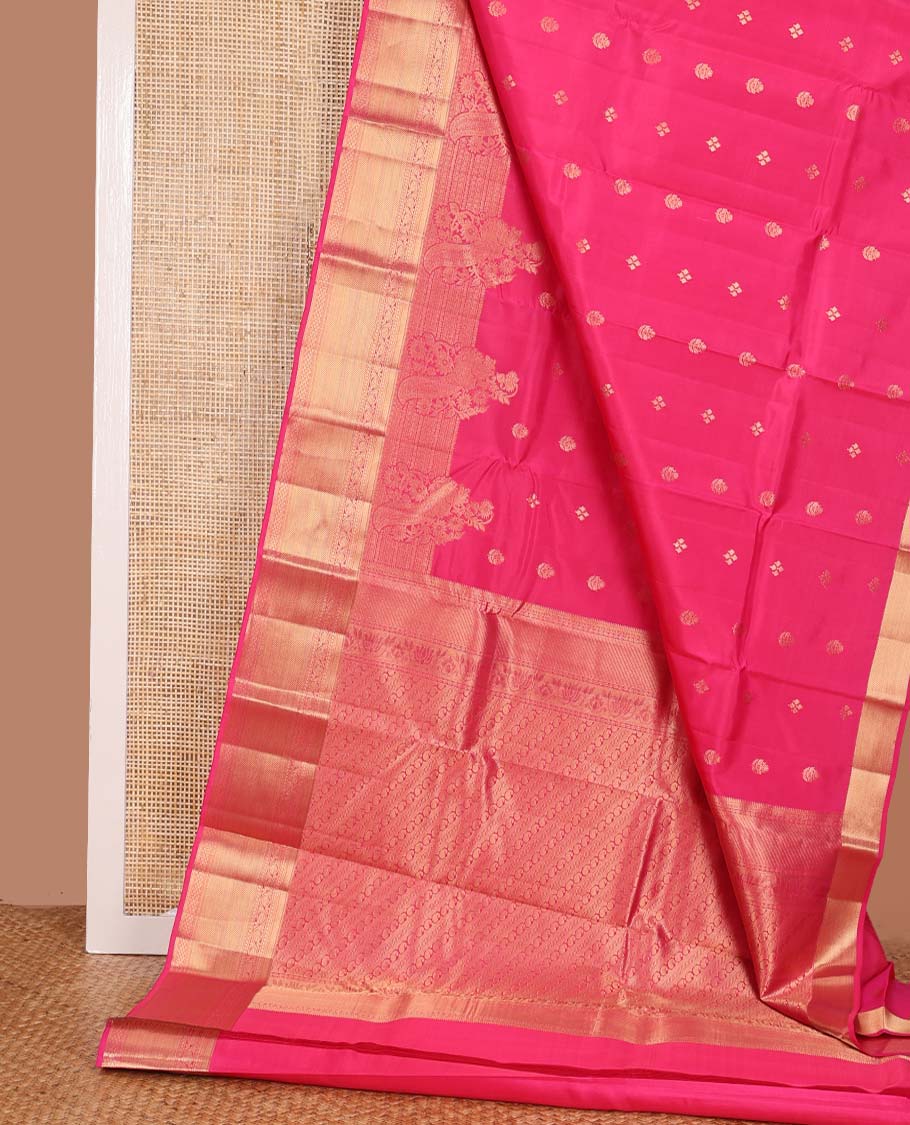 Pink zari buttas Vasundhara silk mix saree, traditional zari border, and manga steeped pallu