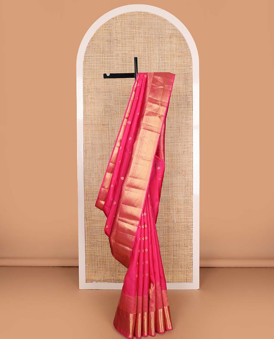 Pink zari buttas Vasundhara silk mix saree, traditional zari border, and manga steeped pallu