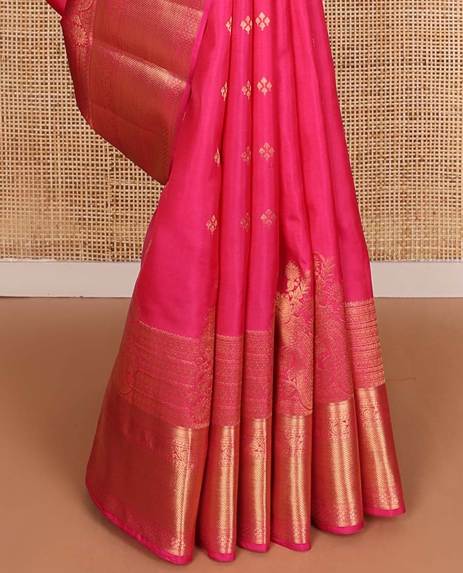 Pink zari buttas Vasundhara silk mix saree, traditional zari border, and manga steeped pallu