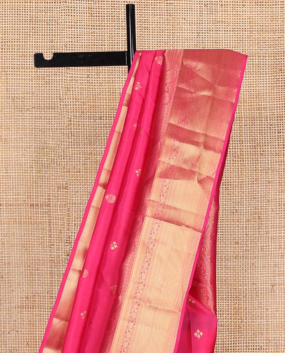 Pink zari buttas Vasundhara silk mix saree, traditional zari border, and manga steeped pallu