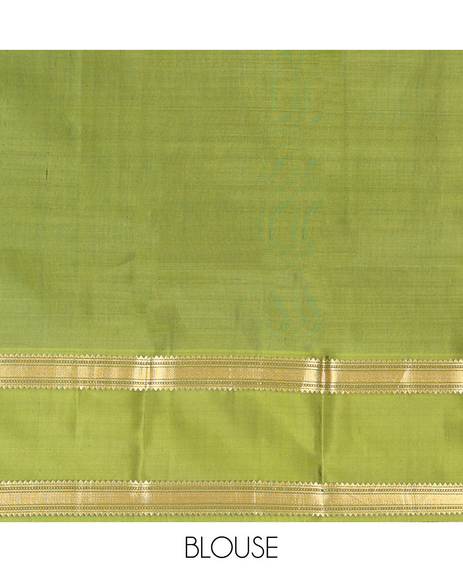 Brown Vasundhara Silk Saree Adorned with Zari Checks, Highlighted by a Contrast Rettai Pettu Border of Rekku, Muthu, Banaras, and Mayil Kann Designs, a Zari-Woven Pallu of Kathir Designs, and Paired with a Contrast Blouse