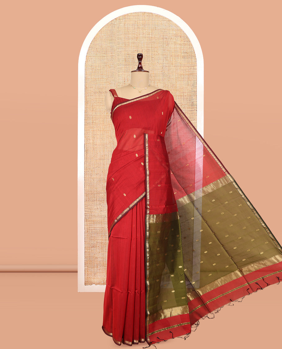 Red Maheshwari Cotton Saree
