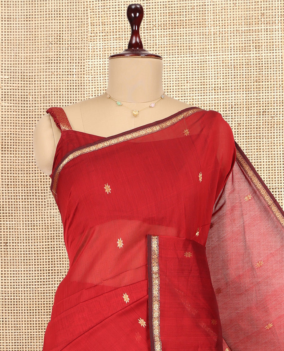 Red Maheshwari Cotton Saree
