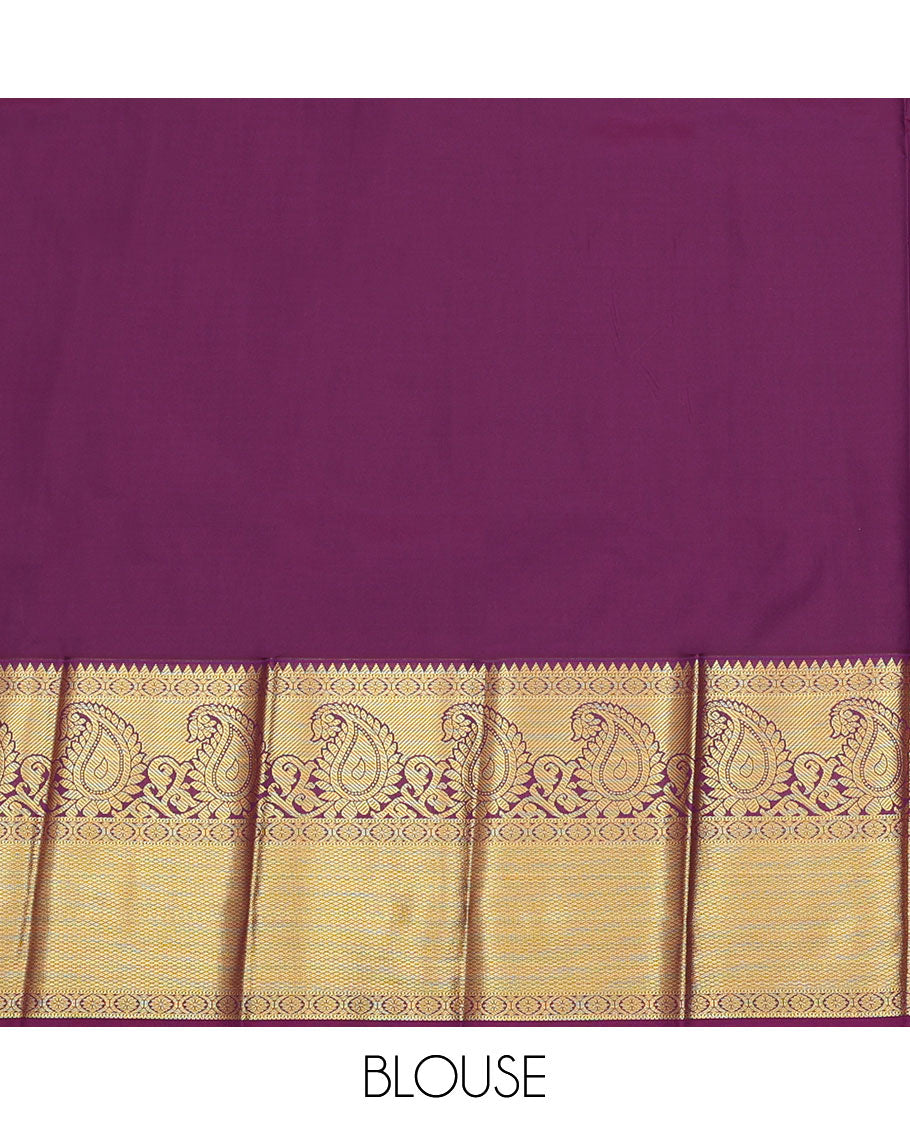 Grey Budget Silk Saree, Detailed with Triangle Zari Buttas All Over Its Body, Complemented by a Contrast Traditional Zari Design Border, Grand Jaal Pallu, and Paired with a Contrast Blouse