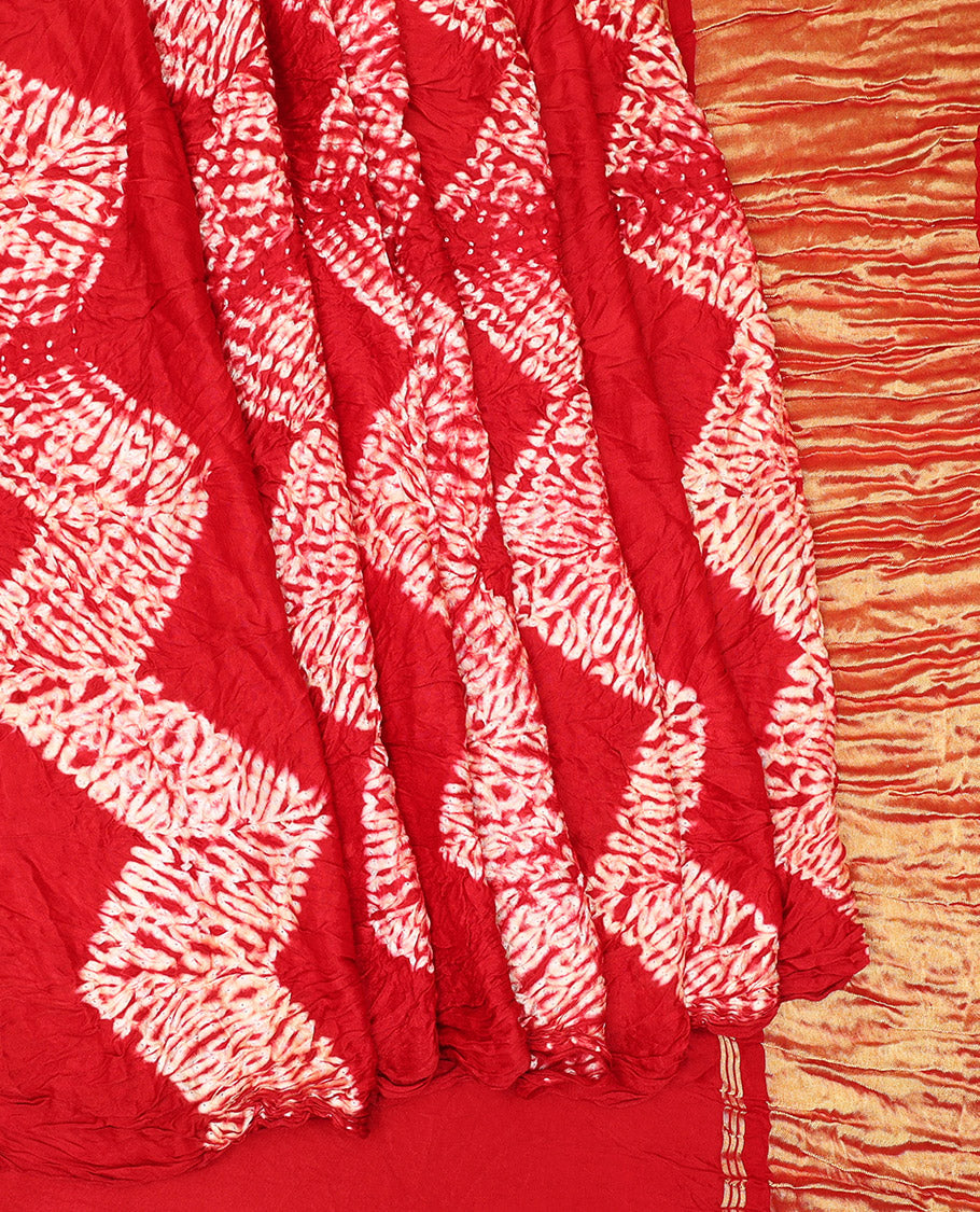 Borderless Red Bandhani Dola Silk Saree