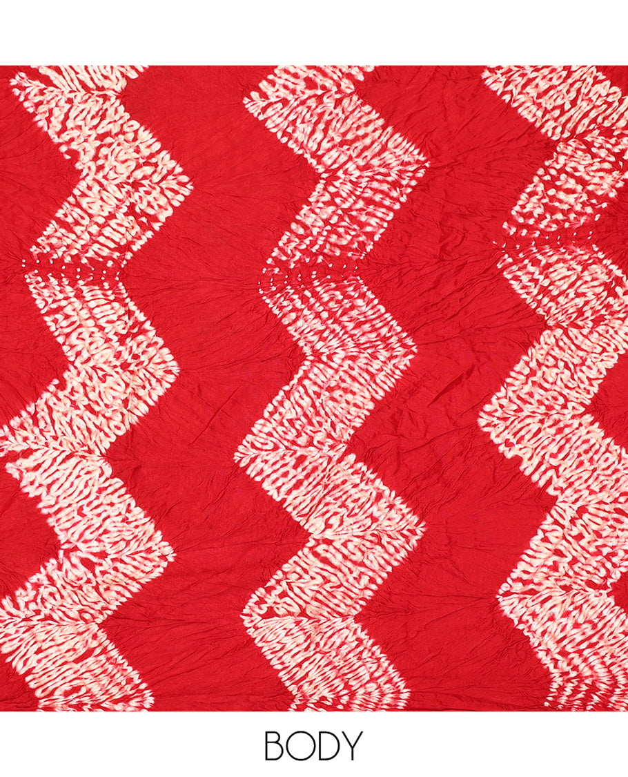 Borderless Red Bandhani Dola Silk Saree