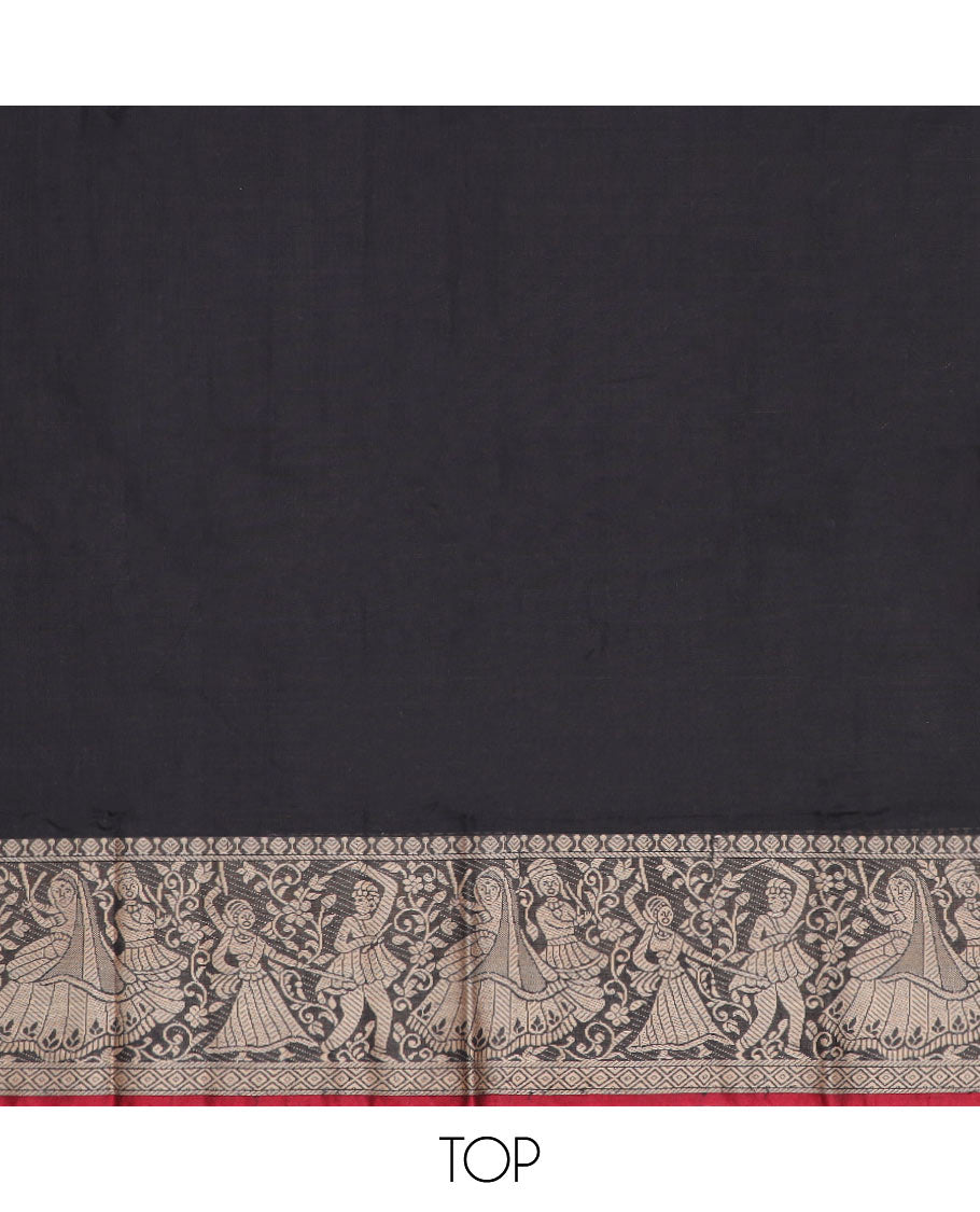 Black wedding design chudidhar material top with plain bottom & plain, zari design border dupatta