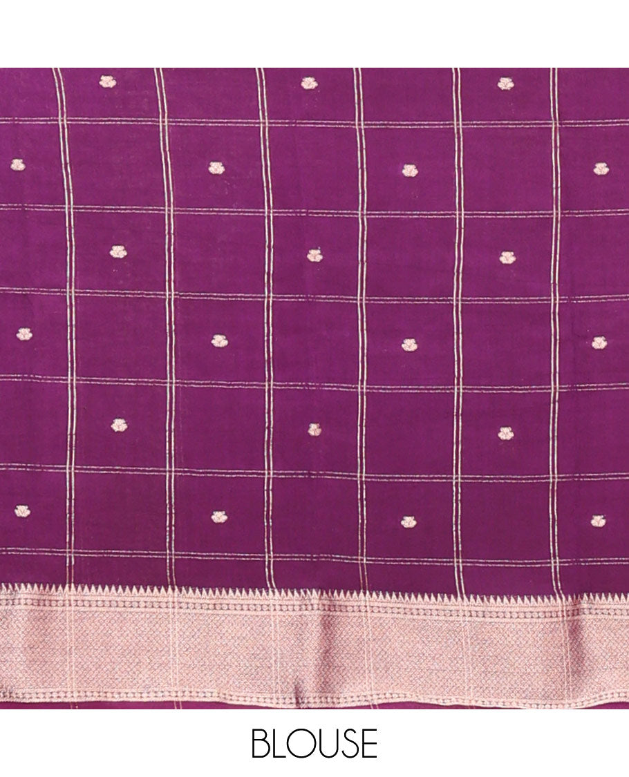 Yellow Assam Silk Saree Adorned with Zari Butta Enclosed Checks, Complemented by Captivating Contrast Traditional Zari Design Border, Gleaming Zari-Woven Pallu, and Paired with a Contrast Blouse