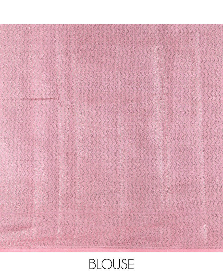 Pale Pink Tusser Silk Saree, Prettified with Floral Design, a Zari Border, Floral Pallu, and a Matching Blouse