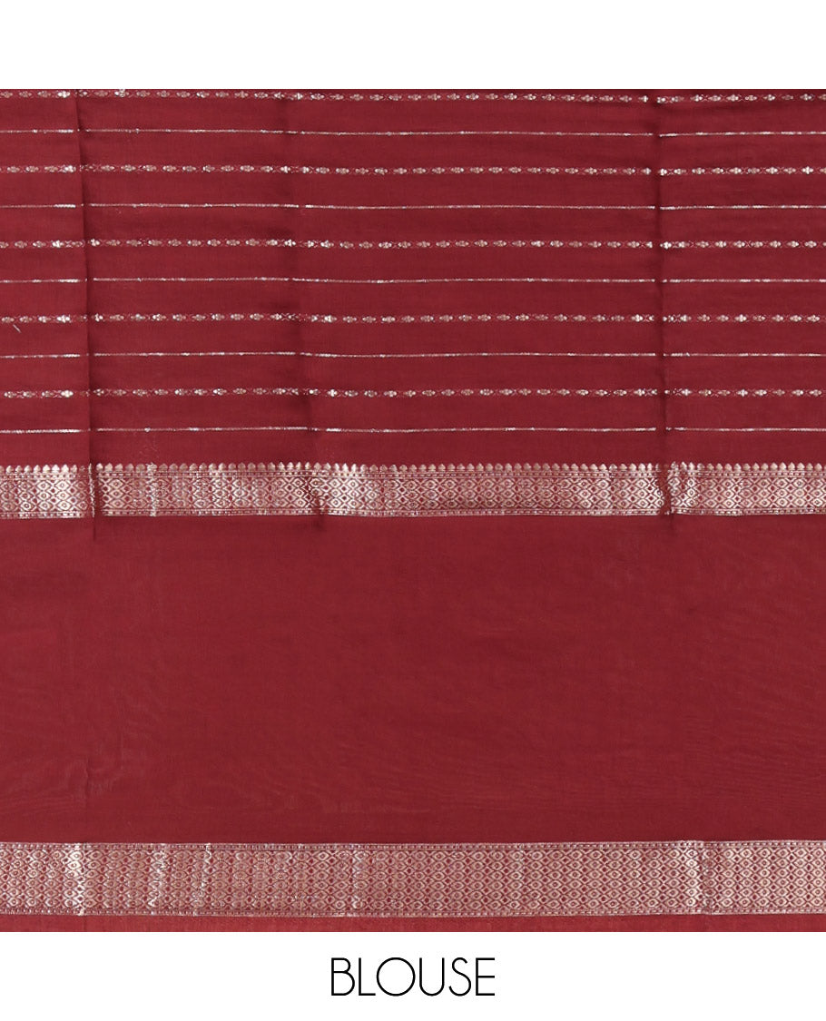 Green Assam Silk Saree, Highlighted by Zari Stripes, Complemented by Contrast Big Traditional Zari Border, Zari Woven Pallu, and Contrast Blouse