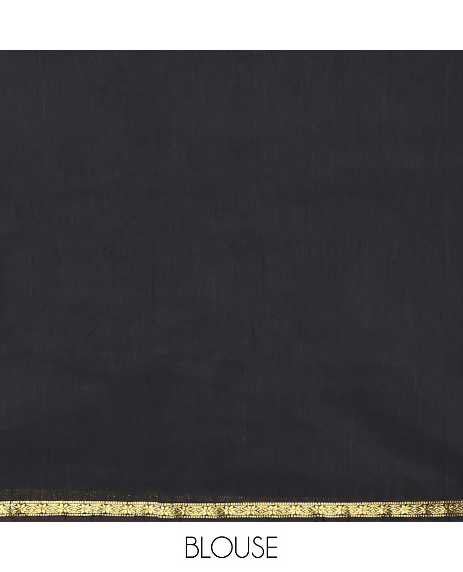 Blue Maheshwari Cotton Saree, Delicately Woven with Buttas All Over Its Body, Subtle Zari Piping Border, Complemented by a Contrast Pallu Steeped with Buttas, and Paired with a Contrast Blouse