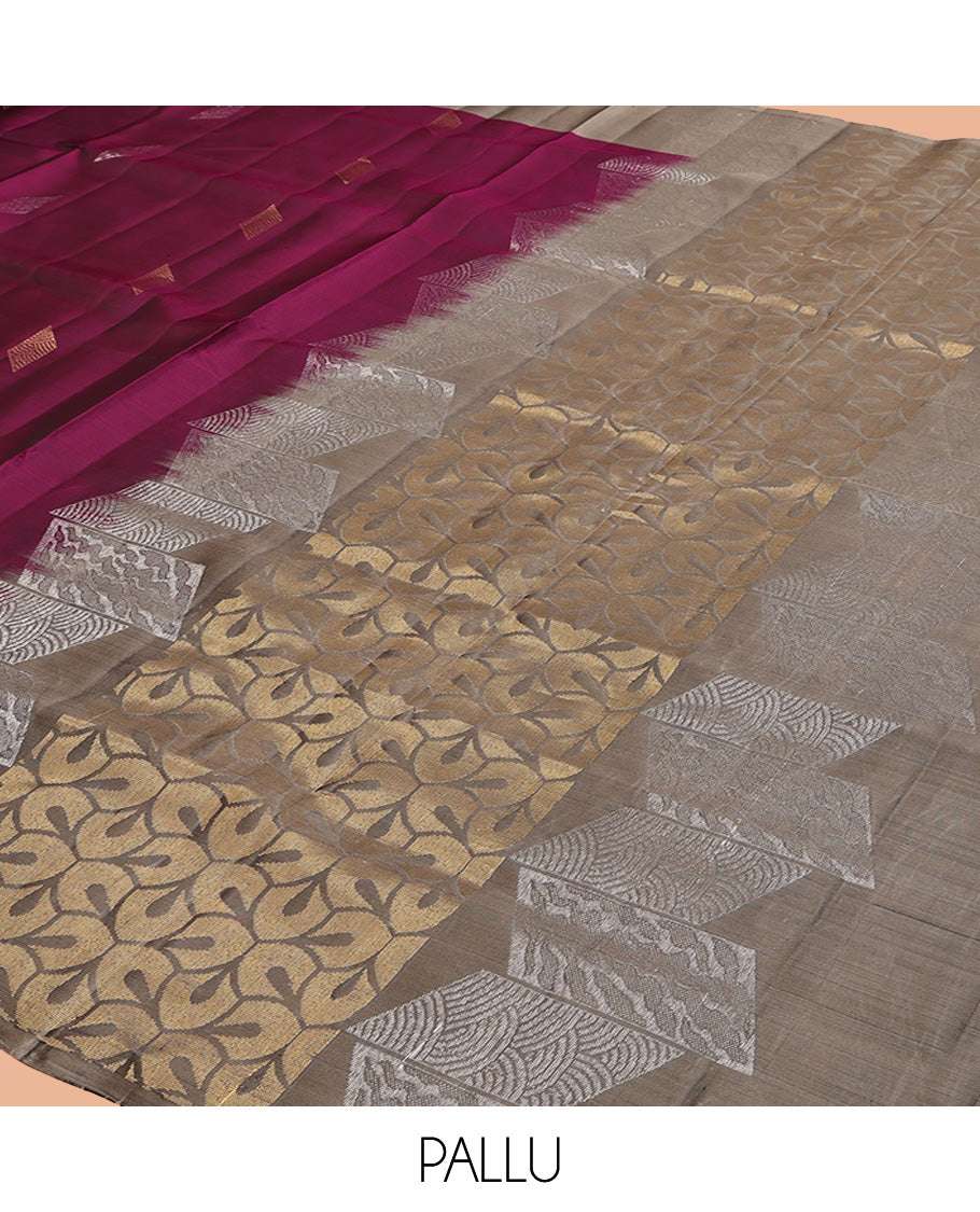 Purple Mayuri Lite Silk Mix Saree, Embellished with Diamond Buttas All Over Its Body, Complemented by a Contrast Geometric Checked Border, Pallu of Intricate Designs, and Paired with a Contrast Blouse