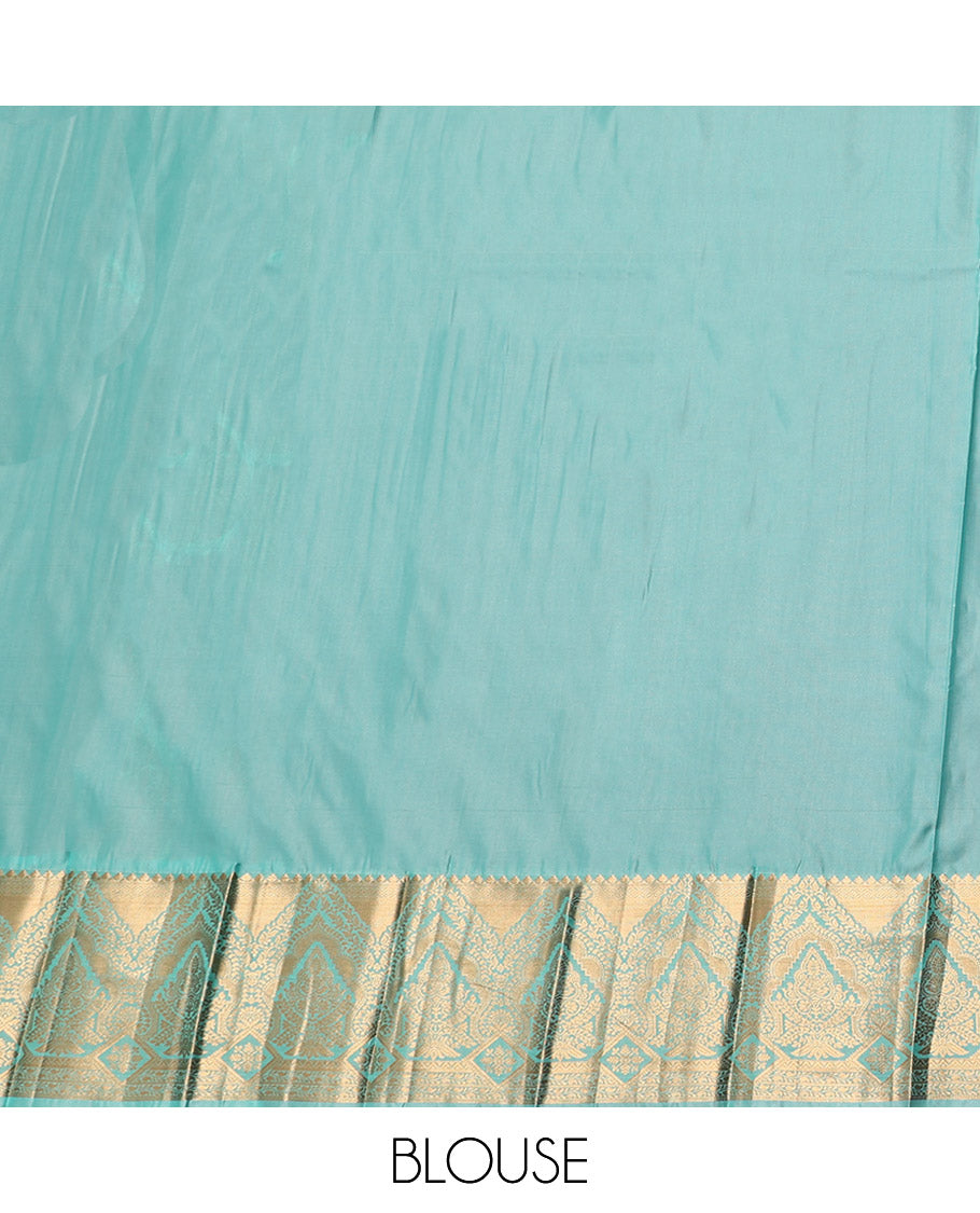 Red Budget Silk Saree, Showcasing Zari Buttas and Stripes, Complemented by a Contrast Traditional Zari Border, Intricate Pallu, and a Contrast Blouse
