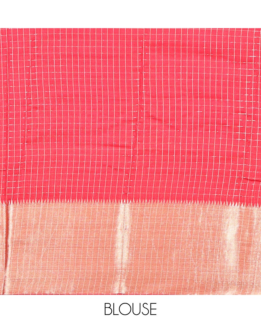 Pink Assam Silk Saree, Sparsely Woven with Checks, Traditional Zari Border, Zari-Striped Pallu, and a Contrast Blouse