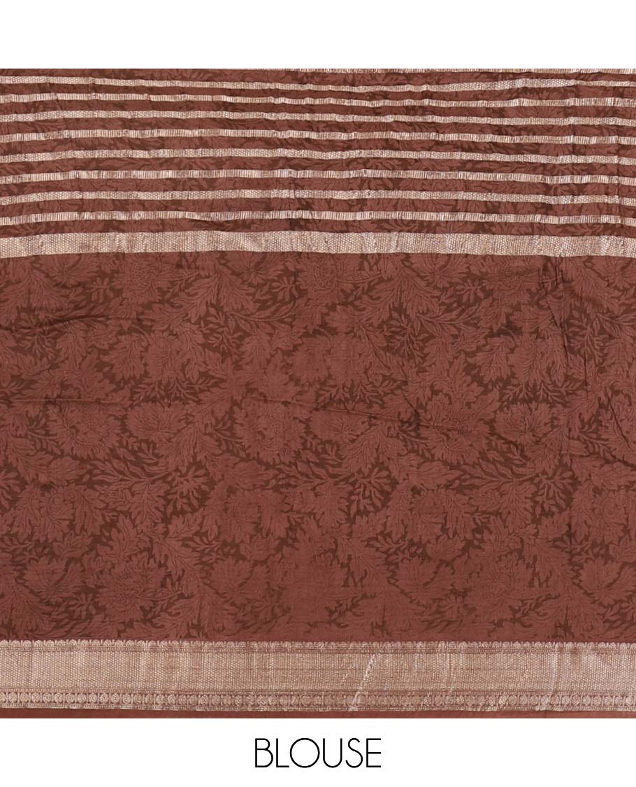 Mustard stripes & floral print chanderi Cotton saree with rudraksh mayil kann border & contrast chick pallu along with contrast blouse