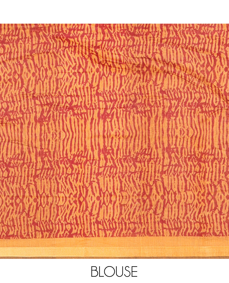 Mustard Linen Cotton Saree, Adorned with Shibori Checks, a Subtle Piping Border, Geometric Pallu, and a Matching Blouse