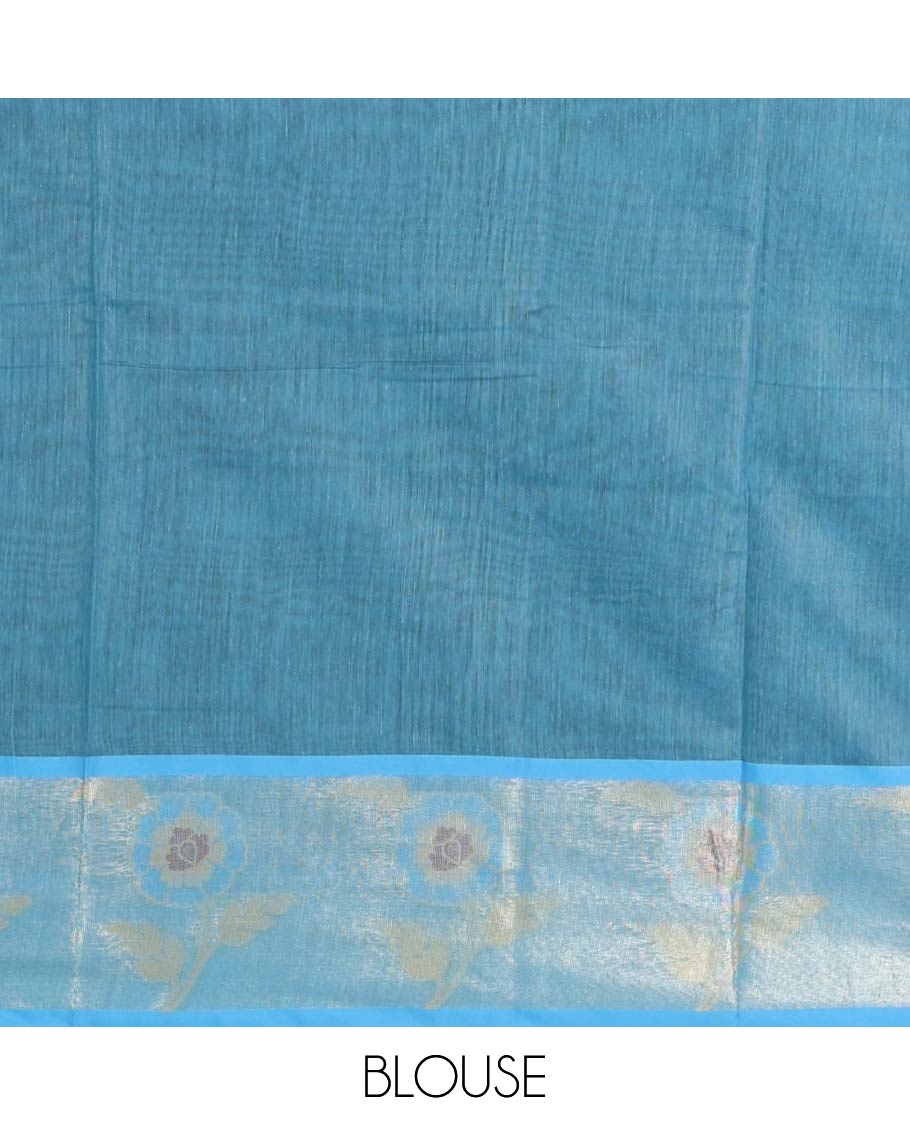 Black diagonal floral stripes thread-woven chanderi cotton saree, contrast floral zari border & floral design pallu, plain blouse