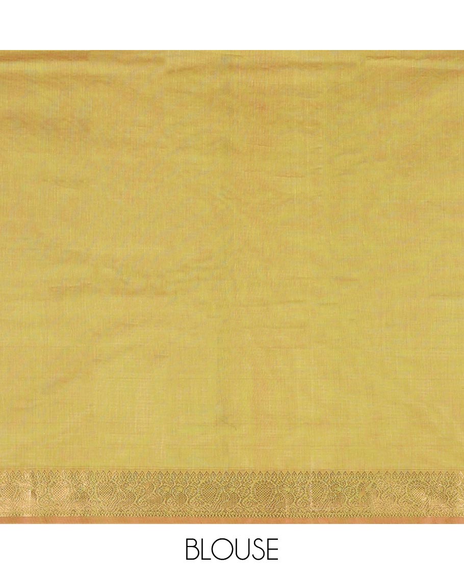 Light green motifs silk cotton saree with intricate zari design border & floral design pallu