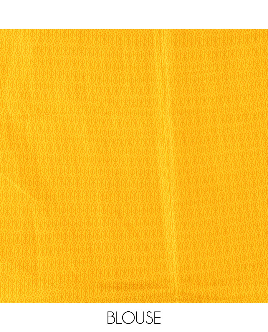Yellow zig zag digital printed design gajji silk saree with ajrak printed border & ajrak printed pallu along with printed blouse