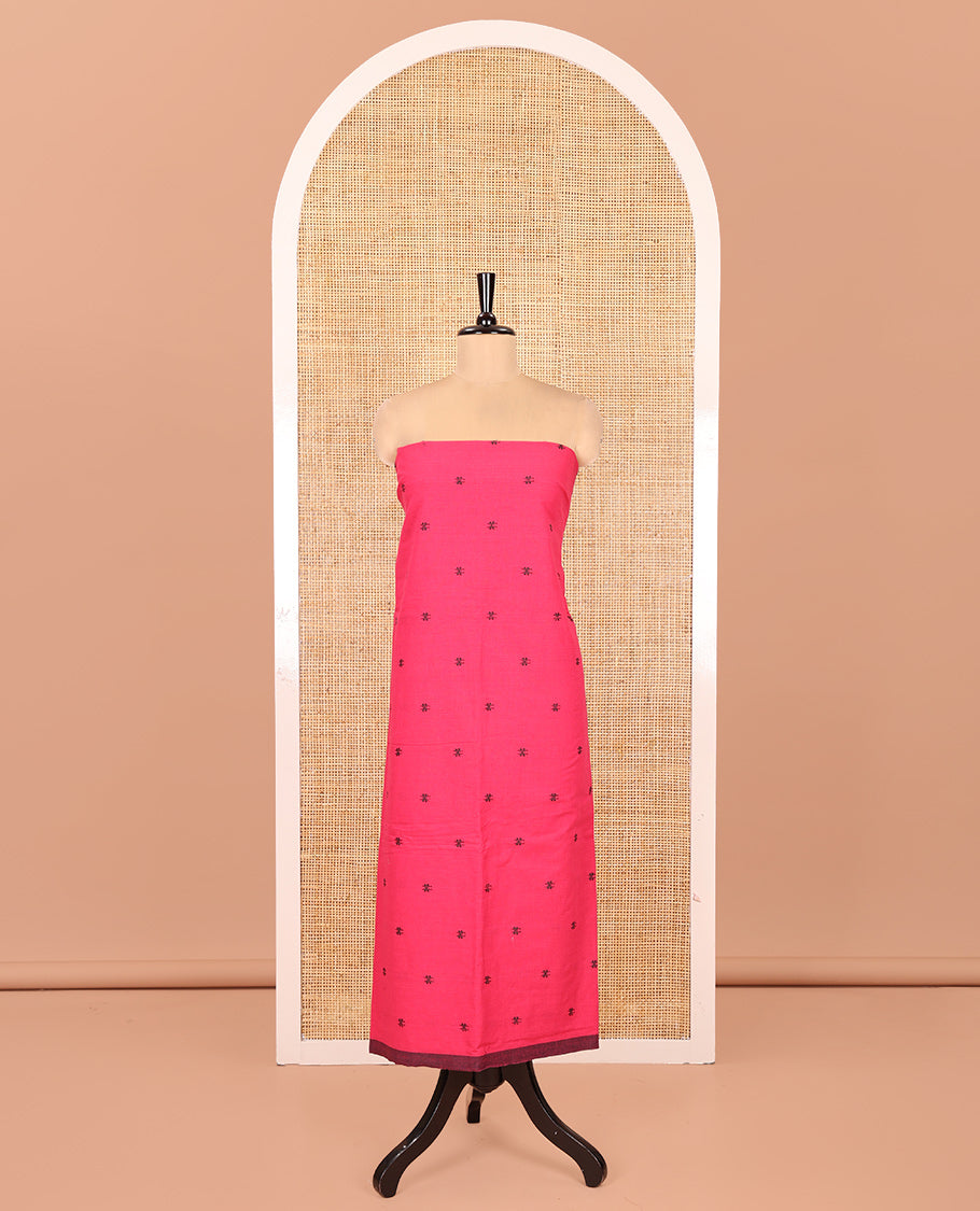 Pink Handloom Cotton Material Chudidar, Buttas Woven Top, a Plain Bottom, and Contrast Dupatta