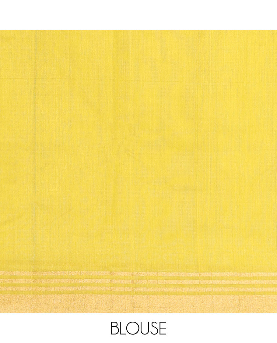 Light green floral design chanderi cotton saree with self zari border & striped pallu