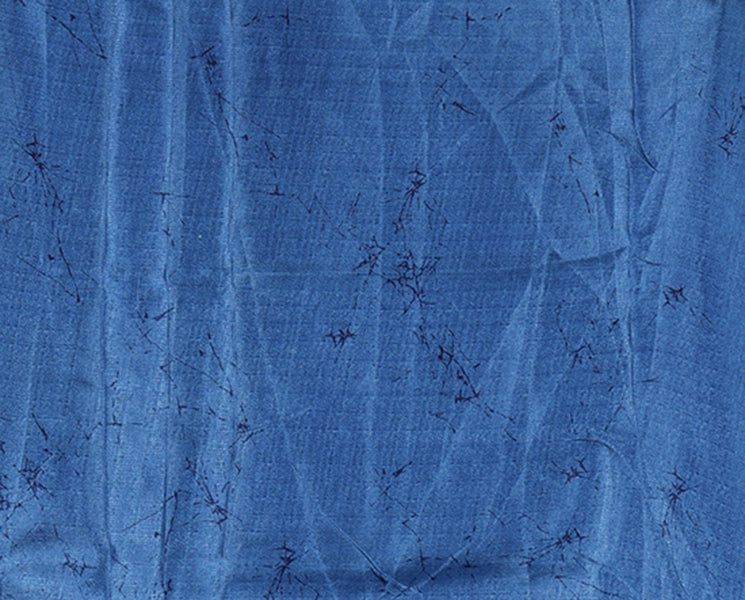 Borderless cream-blue batik-style floral printed khadi cotton saree, printed pallu & printed blouse