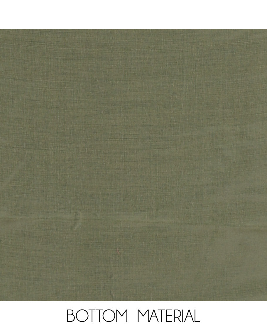 Green material chudidar set, leaf-floral motifs thread and sequins embroidered kota cotton top, a matching bottom, and a leaf motifs thread and sequins embroidered dupatta