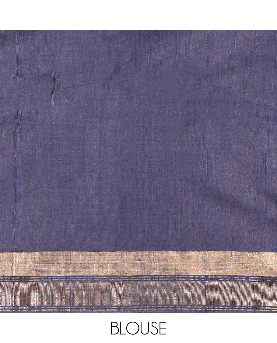 Orange Plain Dupion Silk Saree, Complemented by a One-Side Contrast Temple Border, Zari Elevated Pallu of Temple Designs, and Paired with a Contrast Blouse