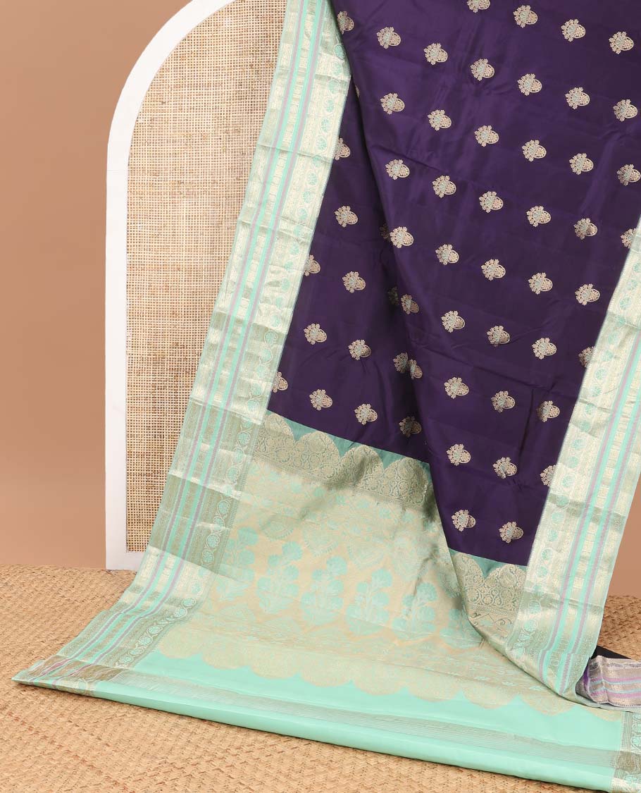 Violet butta vasundhara elite silk saree with contrast intricate zari design & floral design pallu