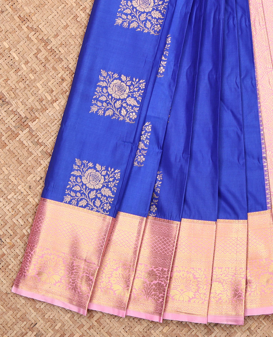 Royal Blue Budget Silk Saree, Accentuated with Zari Buttas, Complemented by a Contrast Traditional Border, Jaal Pallu, and a Contrast Blouse
