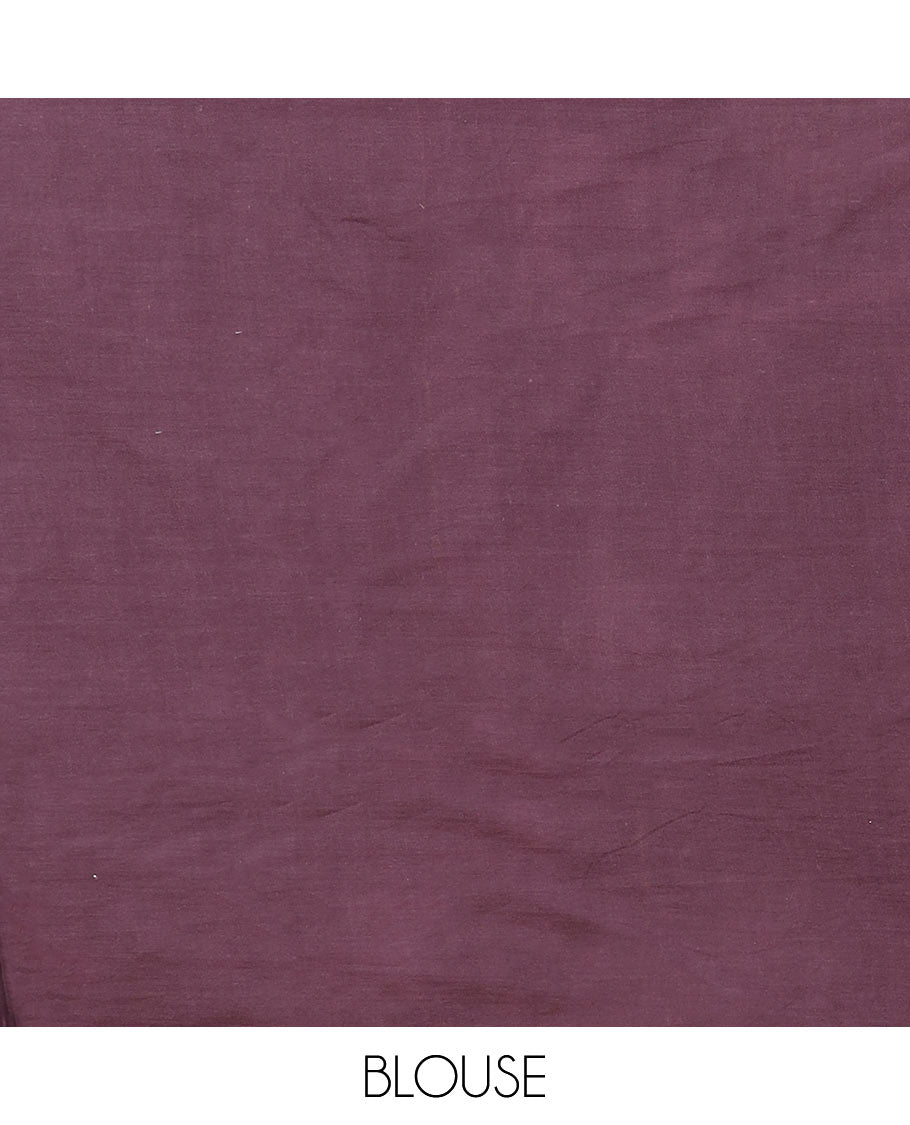 Brown floral printed mixed cotton saree, printed border, and floral printed pallu