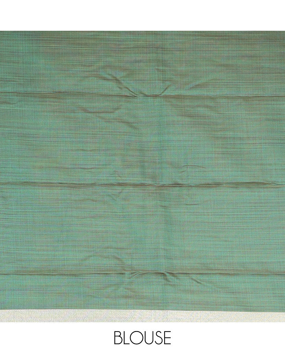 Mustard floral vine printed chirala cotton saree, bavanji border, and contrast floral vine print pallu