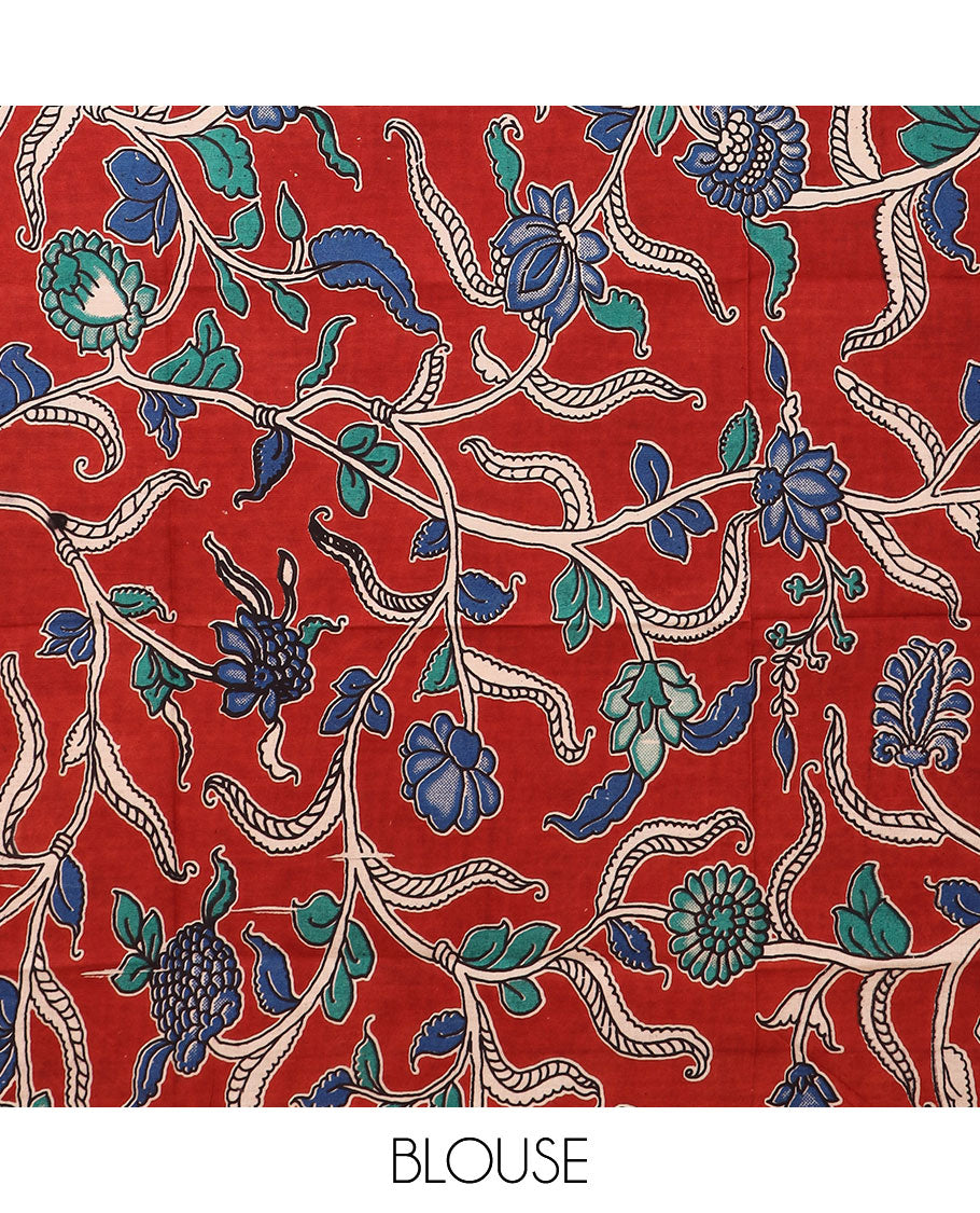 Green striped chirala cotton saree, plain border, and contrast floral vine printed blouse