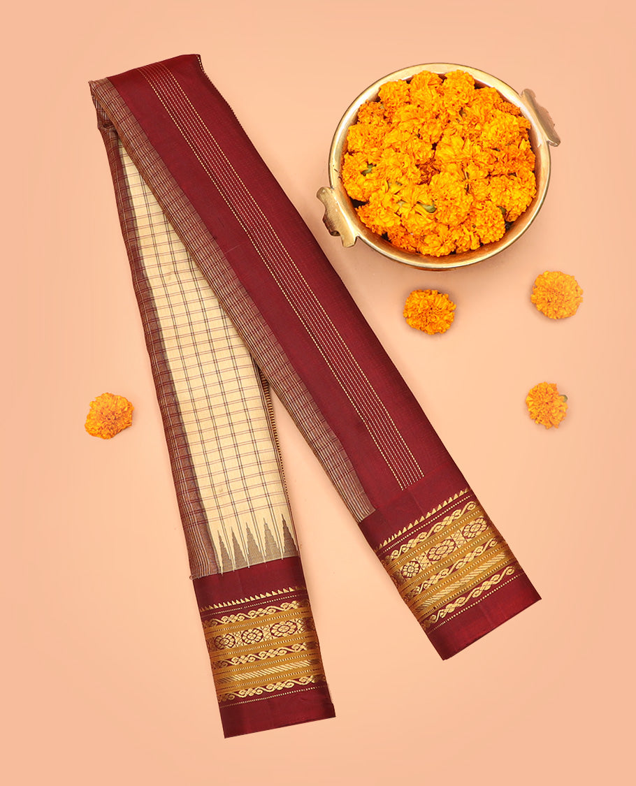 Light Sandal Checked Gadwal Silk Saree