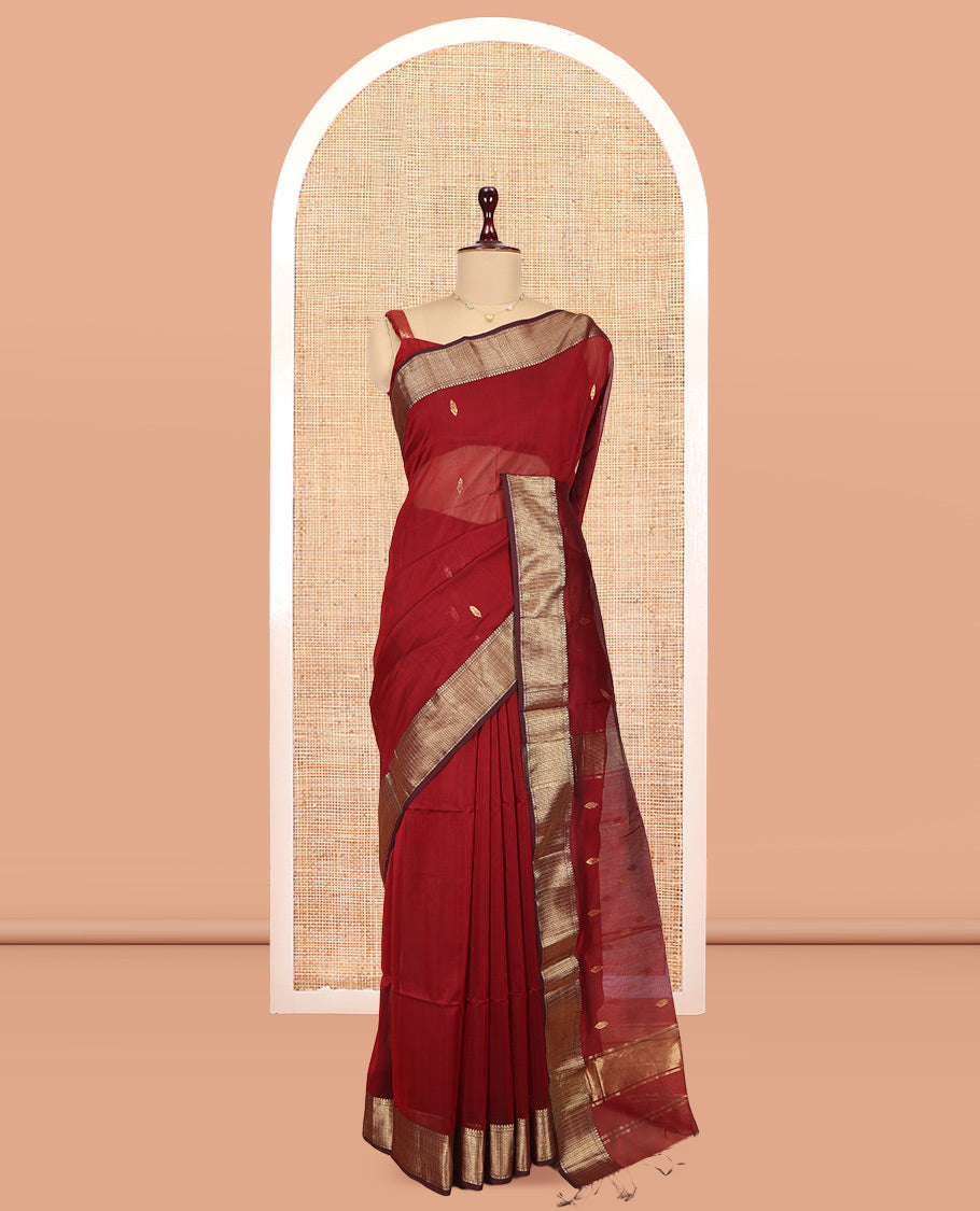 Maroon Maheshwari Cotton Saree