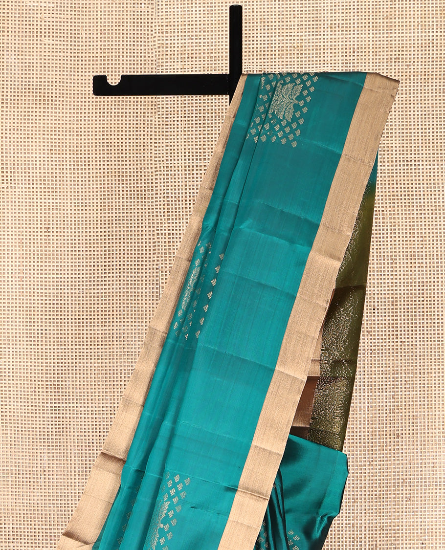 Green Mayuri Lite Silk Mix Saree, Detailed with Buttas All Over Its Body, Highlighted by a Zari Bavanji Border, Pallu of Intricate Designs, and Paired with a Contrast Blouse