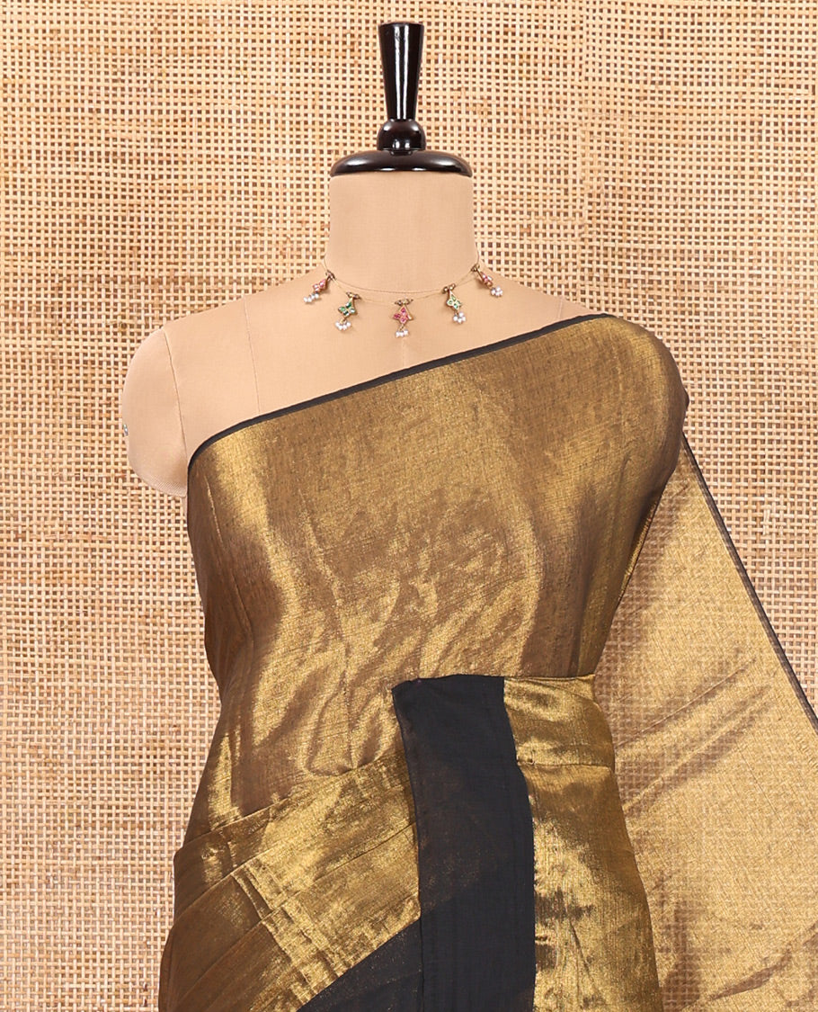 Gold plain khadi tissue saree with a self-pallu, and a matching blouse