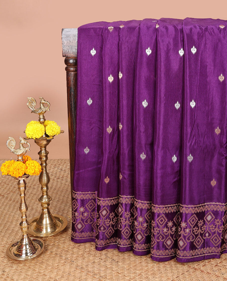 Purple patola style zari butta dola silk saree with patola zari design border & rich pallu along with plain blouse
