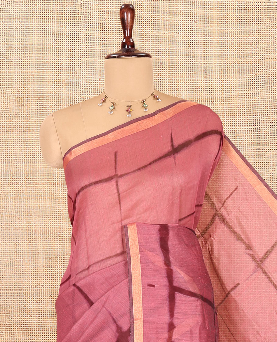 Onion Pink Linen Cotton Saree, Adorned with Shibori Checks, a Subtle Piping Border, Geometric Pallu, and a Matching Blouse