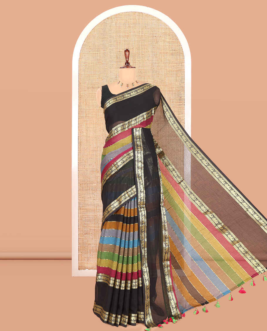Black Khadi Mul Cotton Saree