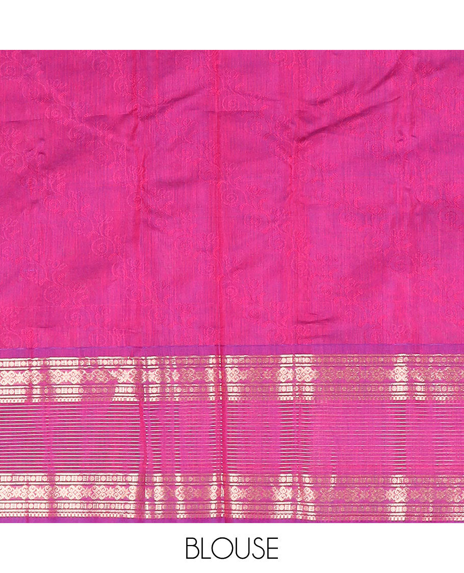 Red motifs silk cotton saree with contrast zari design border & floral design pallu