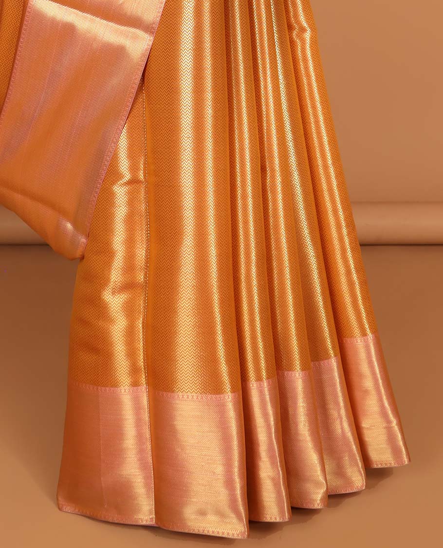 orange striped design semi tissue saree with contrast striped border & zari design pallu
