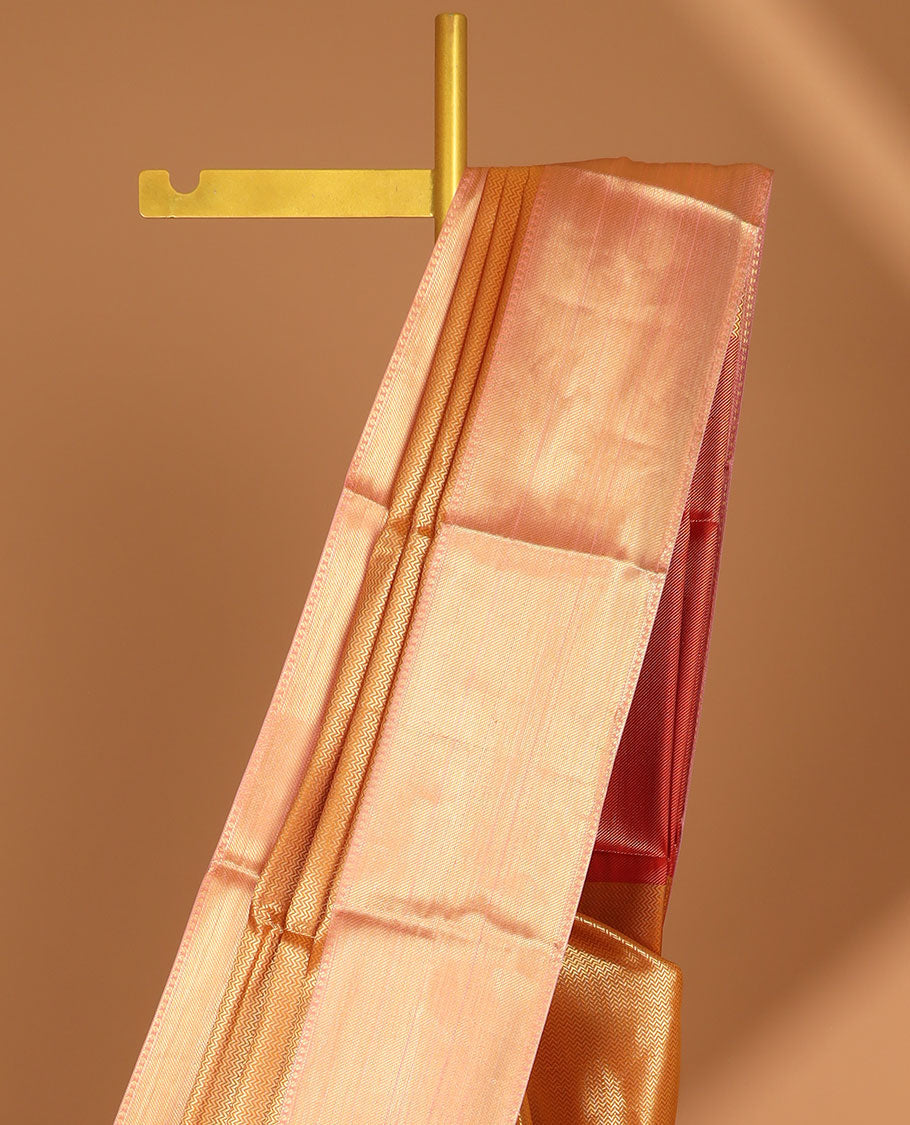 orange striped design semi tissue saree with contrast striped border & zari design pallu