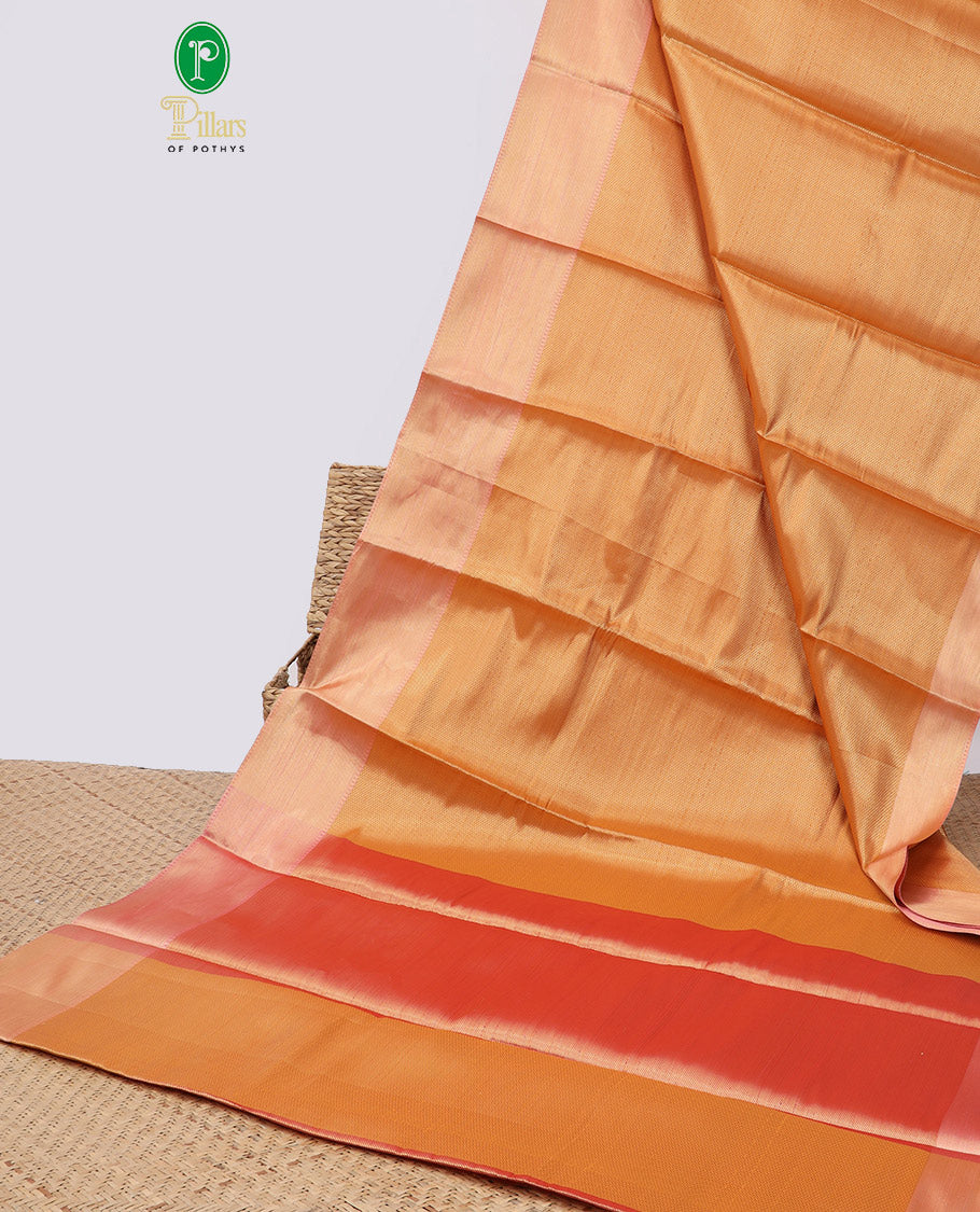 orange striped design semi tissue saree with contrast striped border & zari design pallu