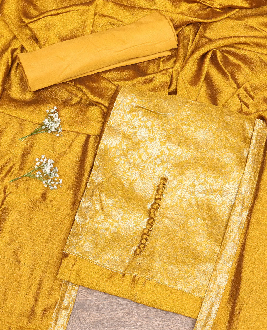 Mustard Jacquard Vichitra Silk Material Chudidar Set