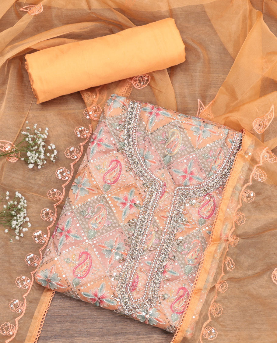 Orange Organza Material Chudidar Set
