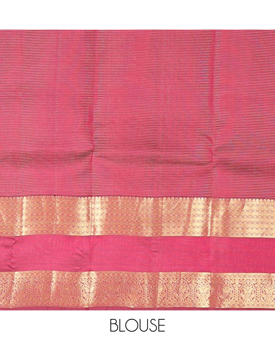 Maroon zari buttas Vasundhara silk mix saree, traditional design rettai pettu zari border & leaf motifs steeped pallu