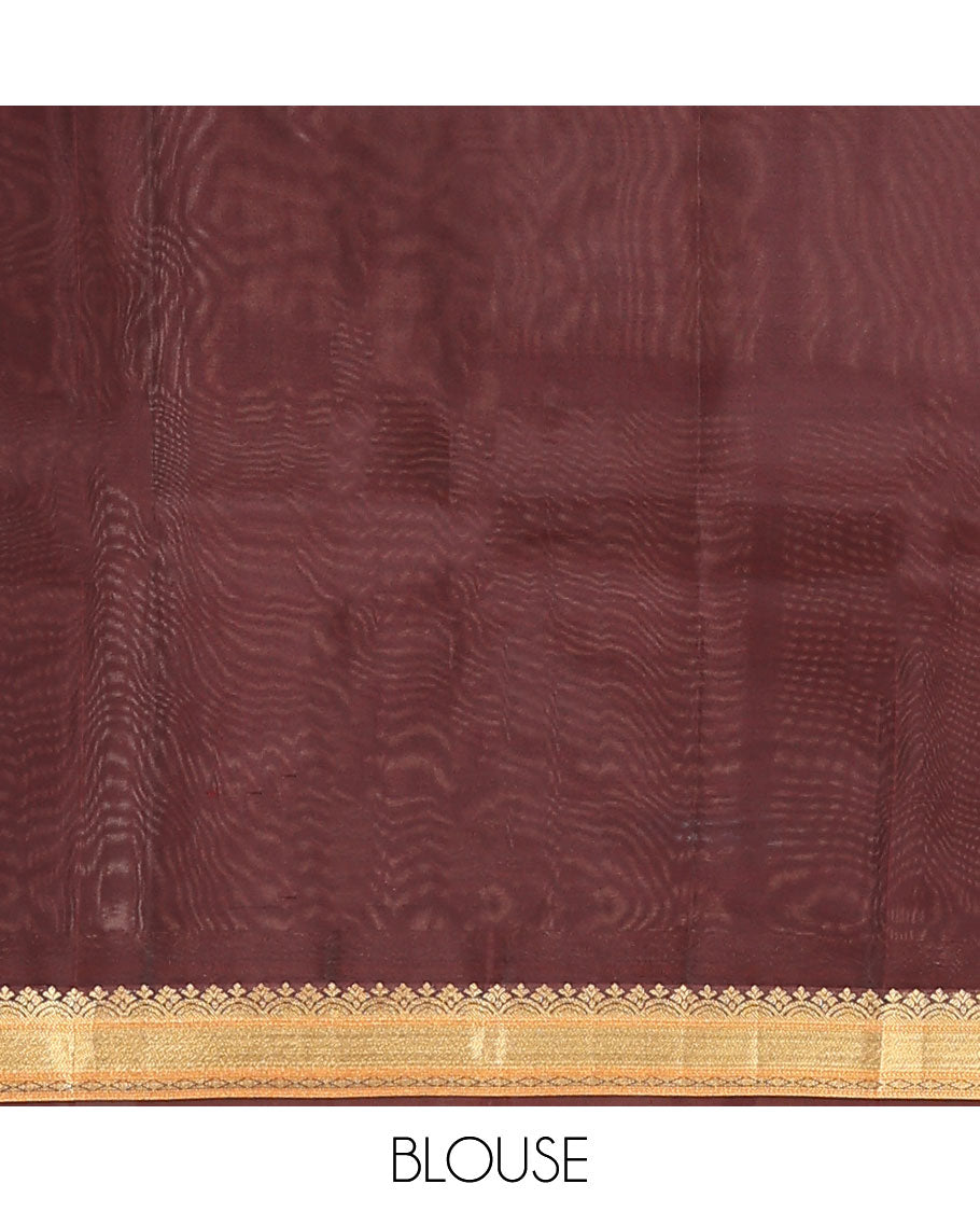 Sandal Vasundhara Lite Silk Mix Saree, Beautified with Zari Buttas on Its Body, Complemented by a Contrast Border of Kathir, Vanki, and Diamond Designs, Grand Scallop Design Pallu, and Paired with a Contrast Blouse